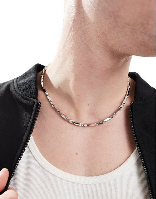 square link chain necklace in silver