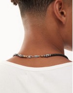 beaded necklace with metal charms in navy blue