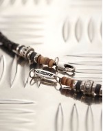 beaded necklace with metal charms in navy blue