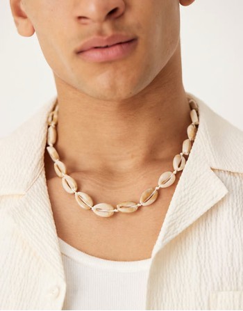 festival cord and faux shell necklace in cream