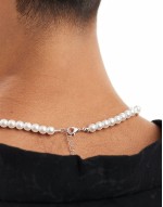 pearl necklace with silver plated cross charms