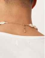 festival cord and faux shell necklace in cream